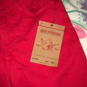 red skinny true religion jeans, never worn